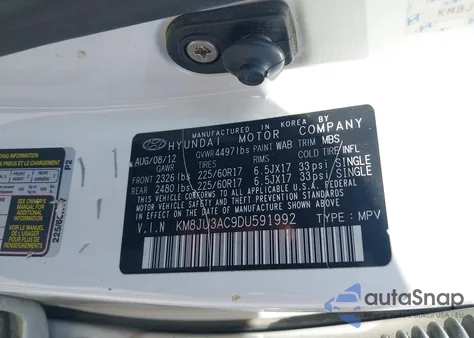 2013 Hyundai Tucson Gls из США, поврежденный, VIN KM8JU3AC9DU591992